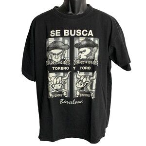 Vintage Barcelona Crewneck T Shirt XL Black Wanted Matador Bull Short Sleeves